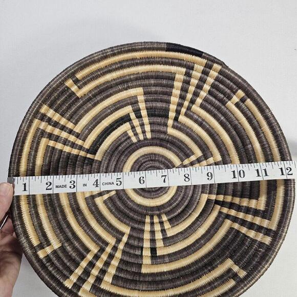 Vtg Coil Basket Gray Purple Swirl Native Tribal Aztec Woven Basket Bowl 12 in - Picture 7 of 8